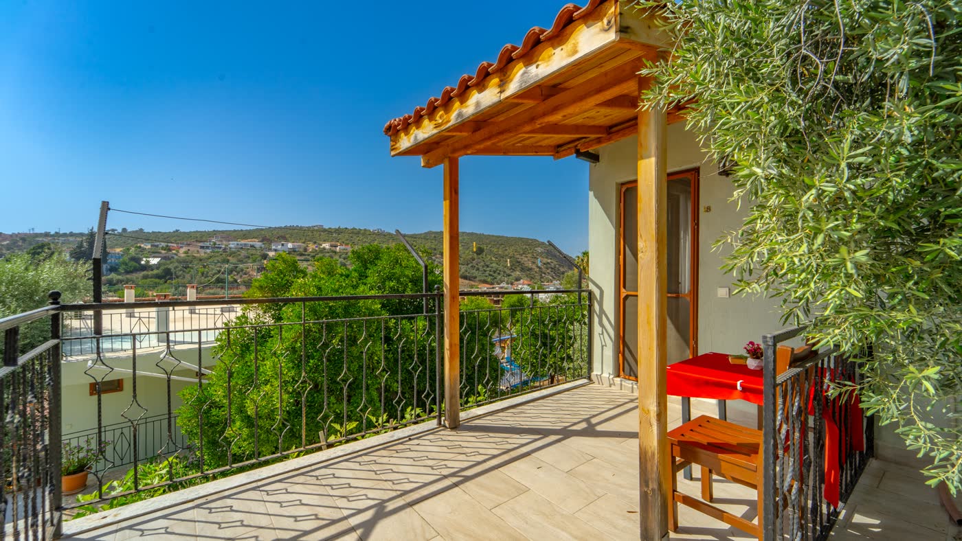 Вид с балкона на деревню и сад